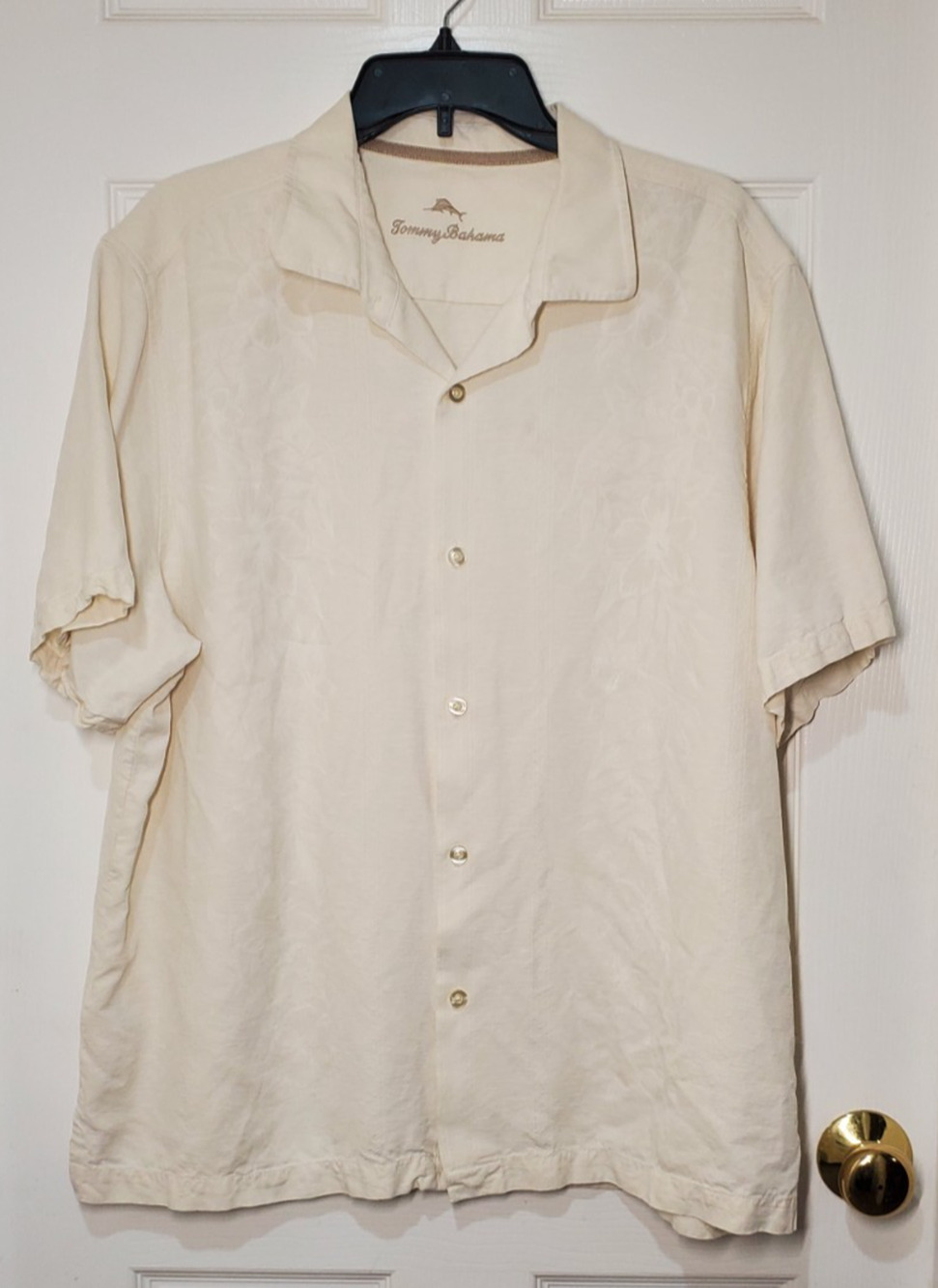 Tommy Bahama Mens XL Silk Embroidered Camp Shirt Cream Tropical Floral